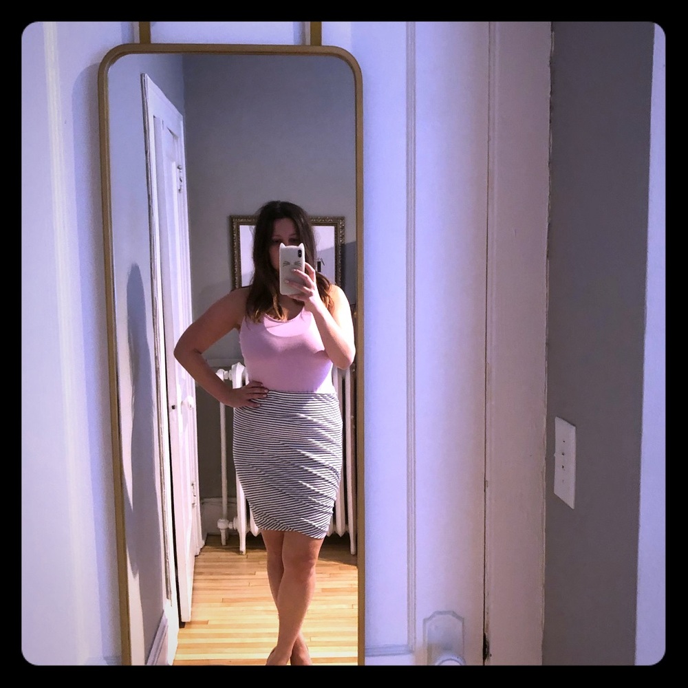 Navy/black and white stripe skirt